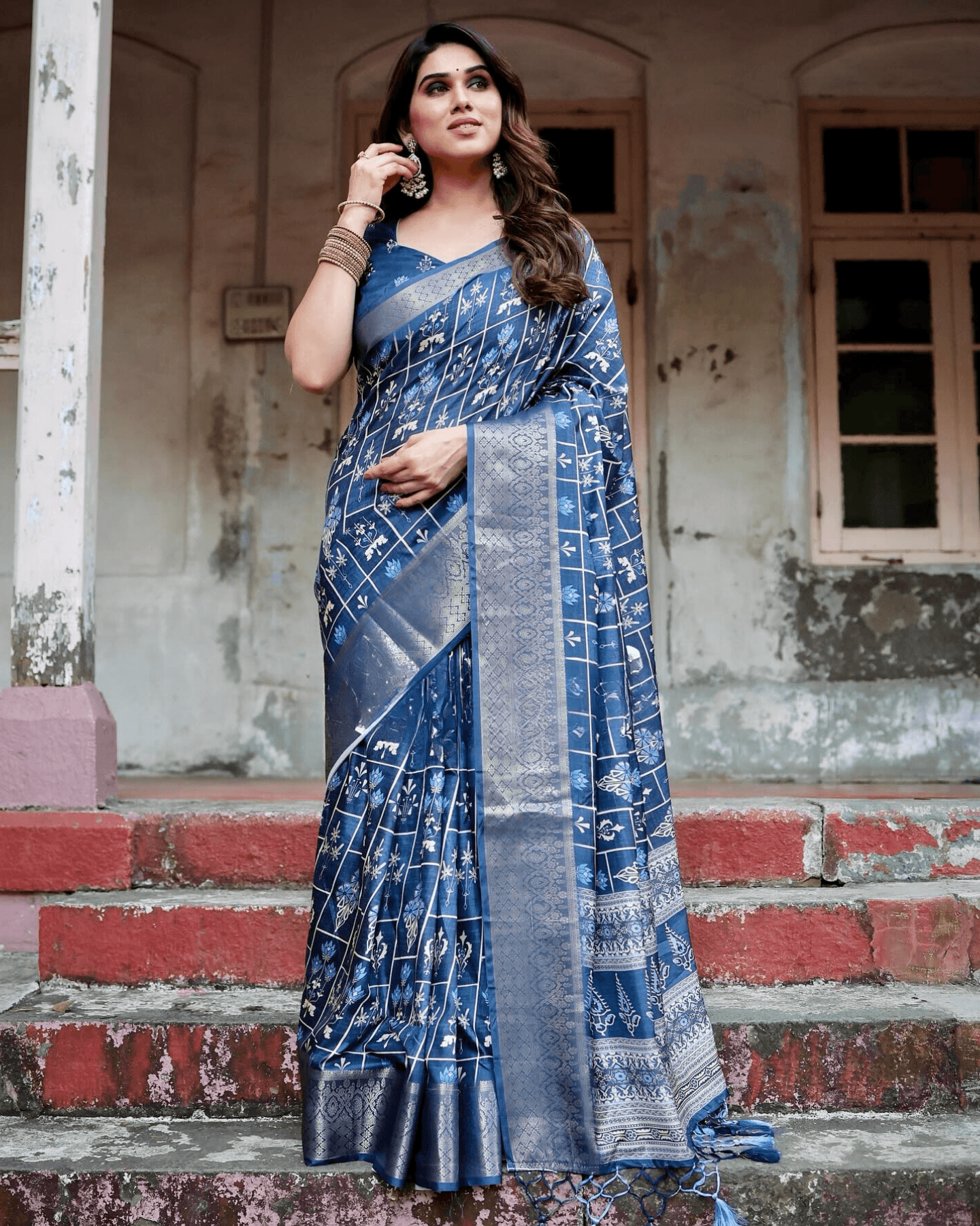 Impressive Navy Blue Color Jacquard Silk Saree - Ibis Fab