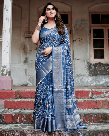Impressive Navy Blue Color Jacquard Silk Saree