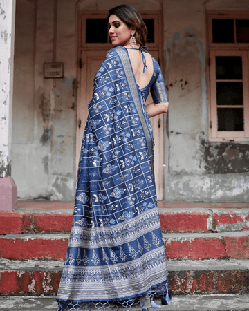 Impressive Navy Blue Color Jacquard Silk Saree
