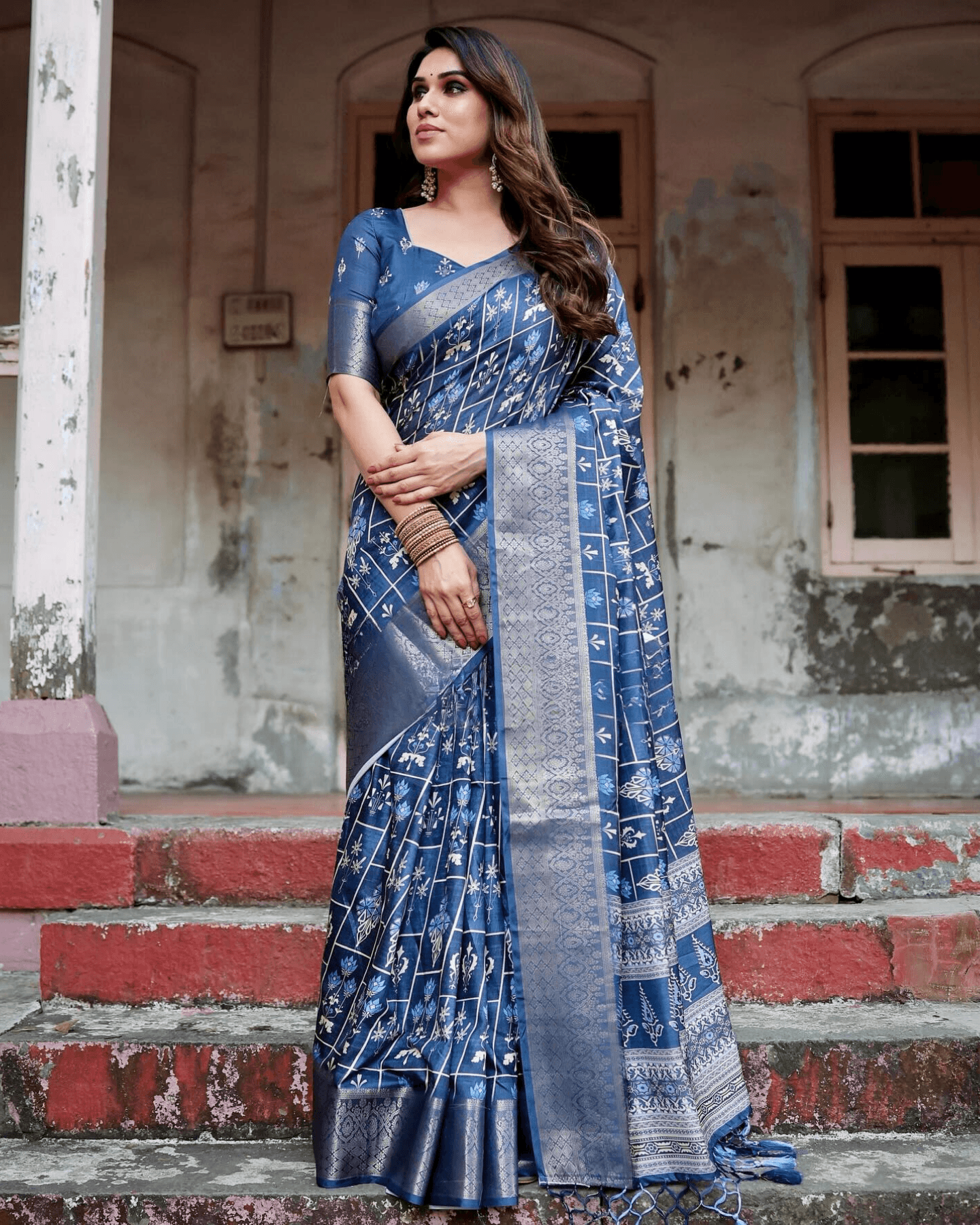 Impressive Navy Blue Color Jacquard Silk Saree - Ibis Fab