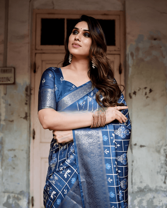 Impressive Navy Blue Color Jacquard Silk Saree