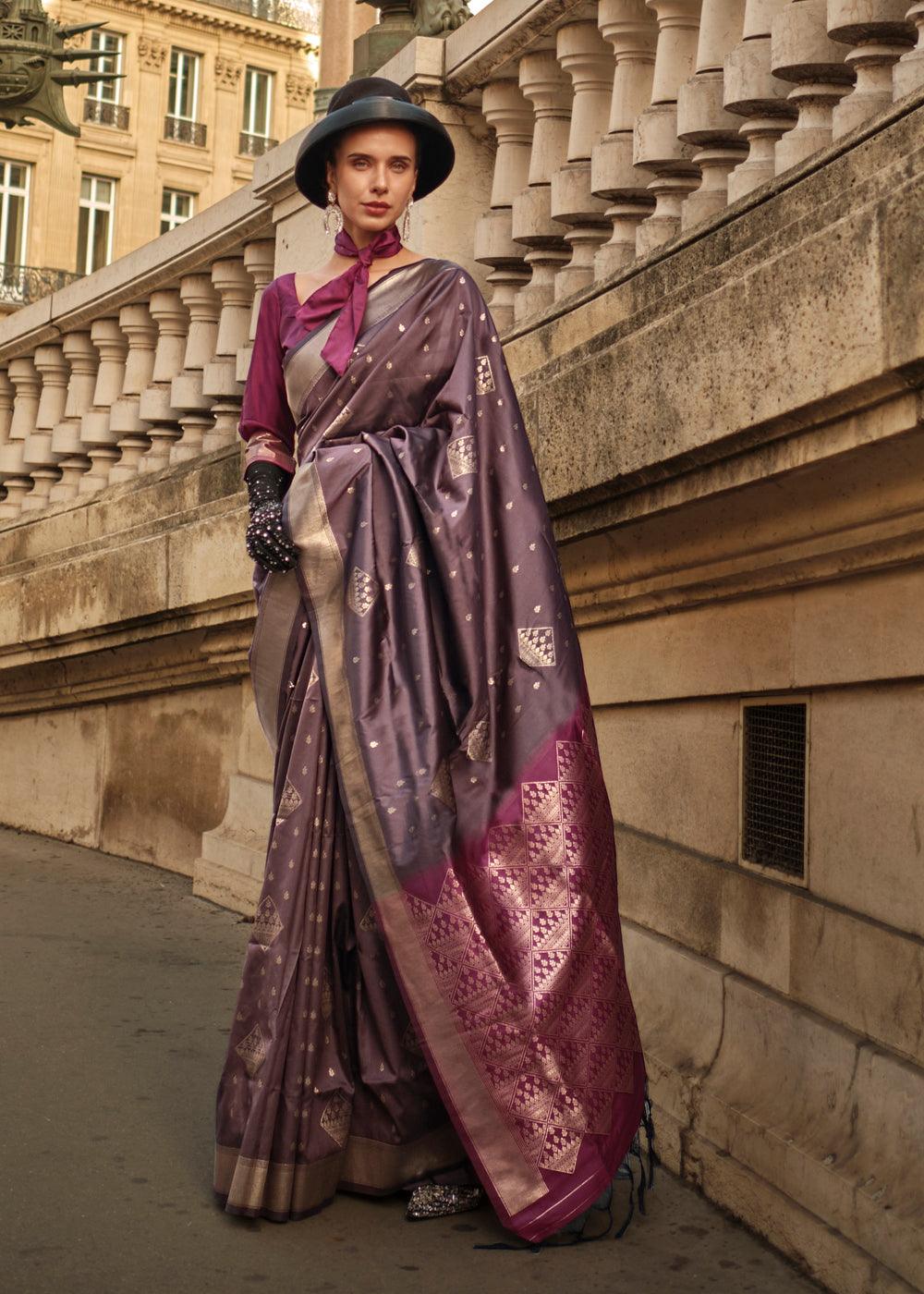 Impressive Violet Colored Printed Pure Soft Silk Saree - Ibis Fab