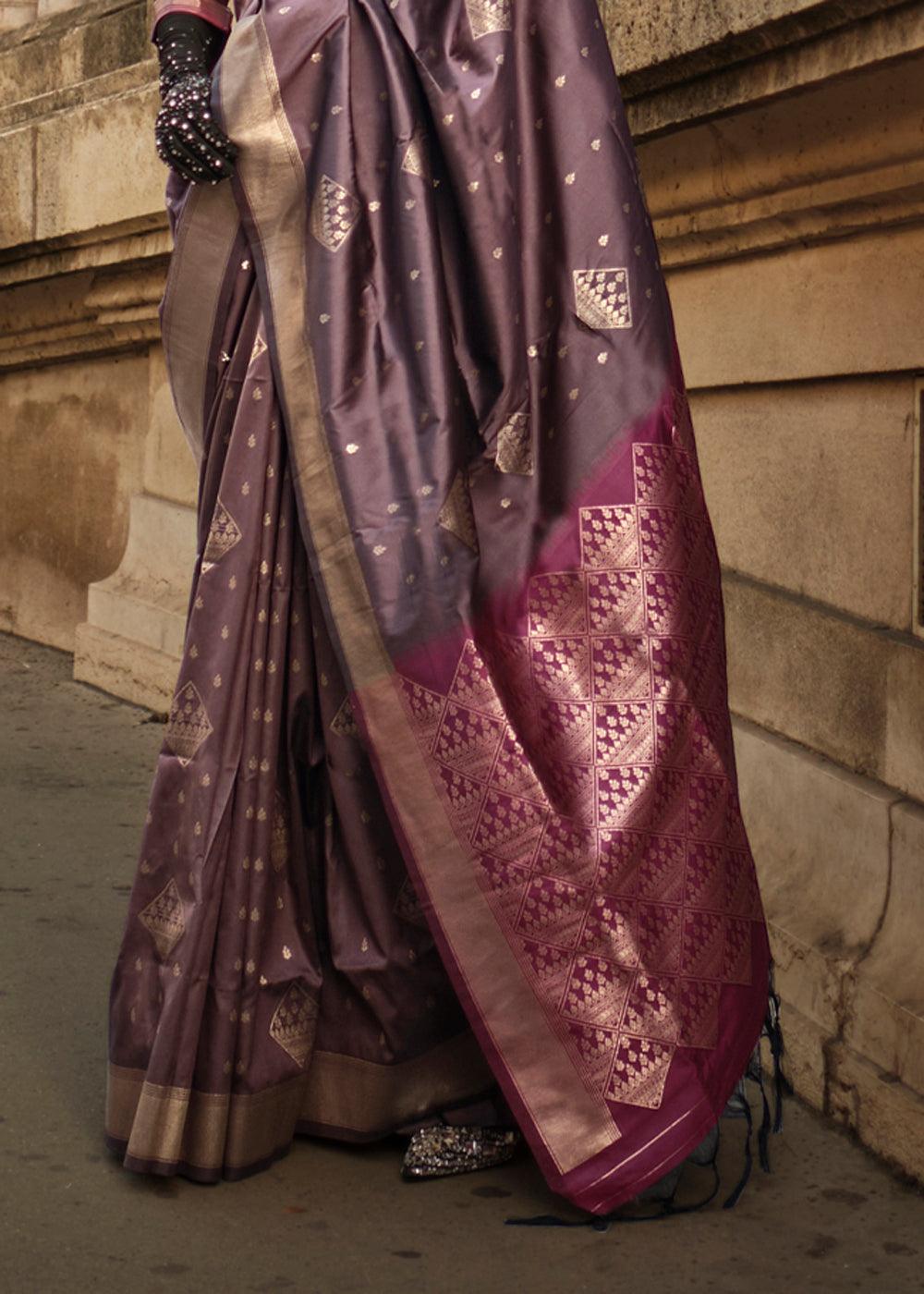 Impressive Violet Colored Printed Pure Soft Silk Saree - Ibis Fab