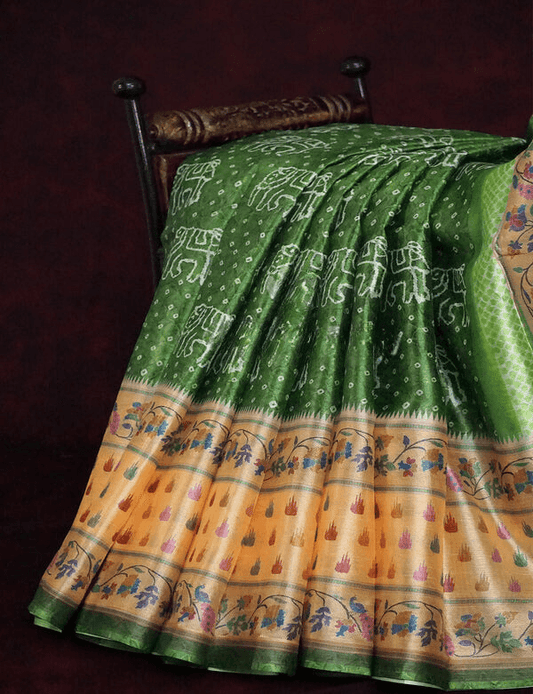 Innovative Dark Green Colored Cotton Linen Designer Printed Saree - Ibis Fab