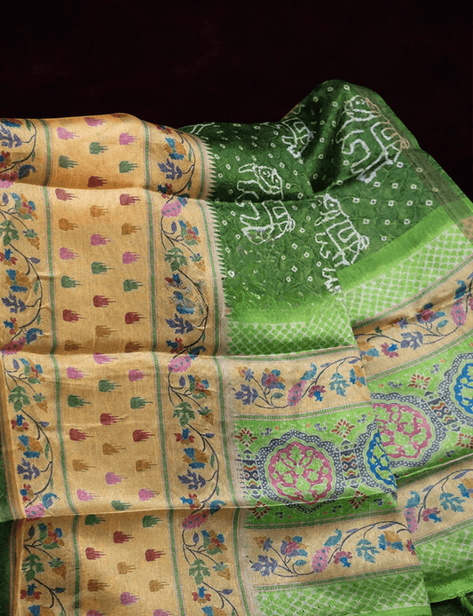 Innovative Dark Green Colored Cotton Linen Designer Printed Saree - Ibis Fab