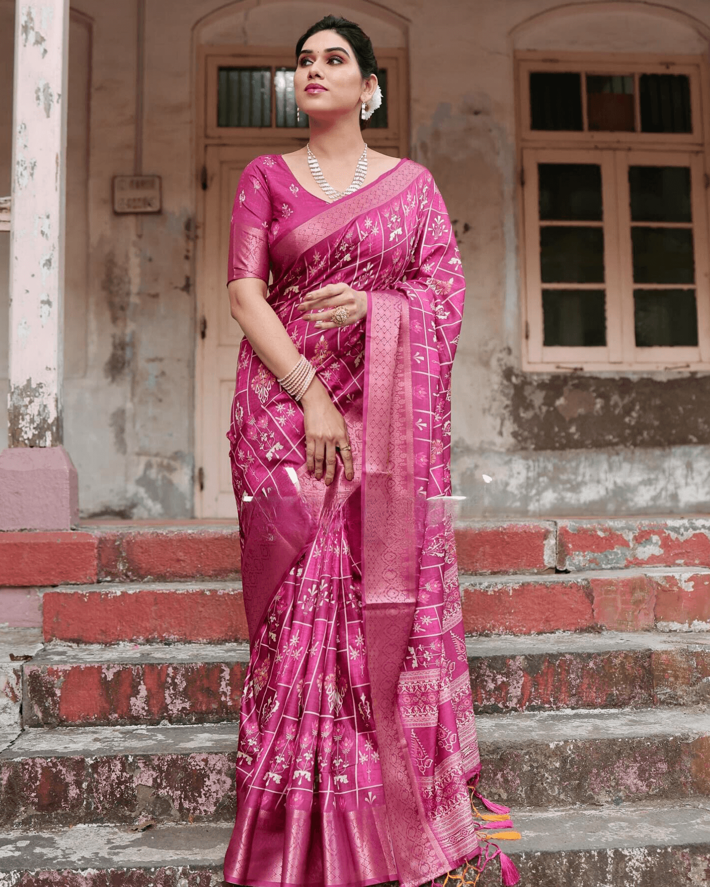 Innovative Rani Pink Color Jacquard Silk Saree - Ibis Fab