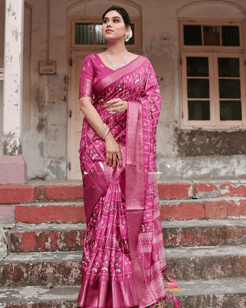 Innovative Rani Pink Color Jacquard Silk Saree