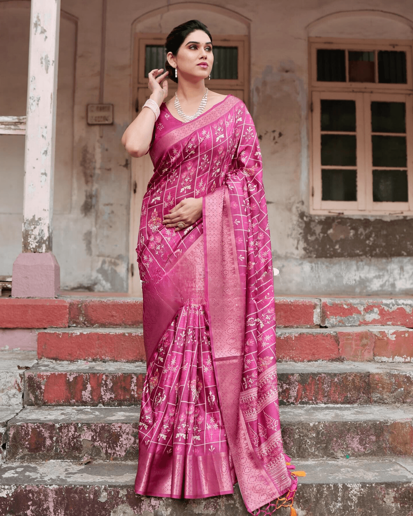 Innovative Rani Pink Color Jacquard Silk Saree - Ibis Fab