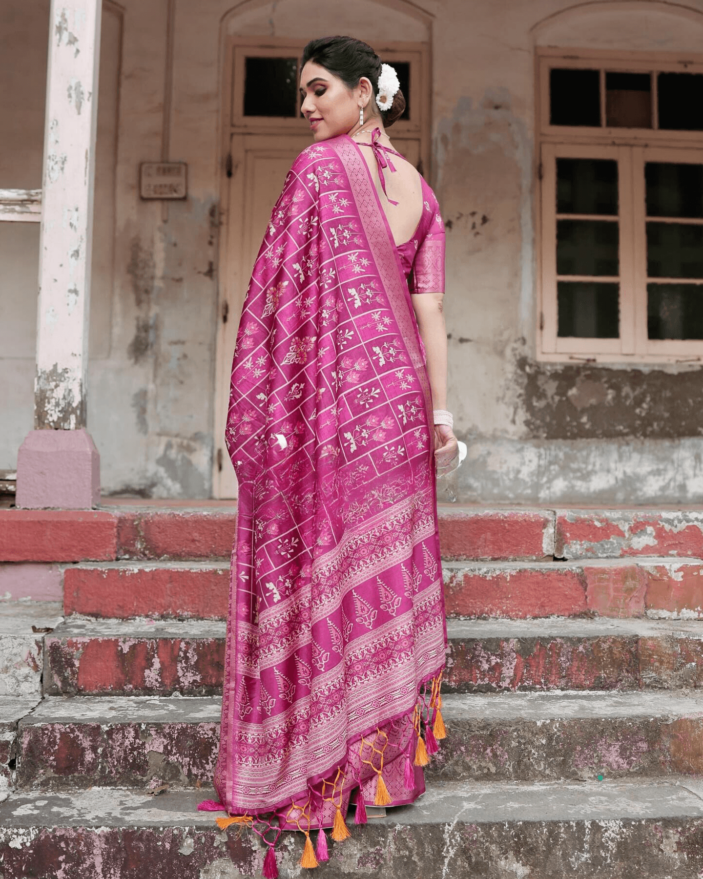 Innovative Rani Pink Color Jacquard Silk Saree - Ibis Fab