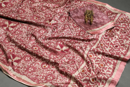 Intricate Rani Pink Colored Cotton Linen Designer Printed Saree - Ibis Fab
