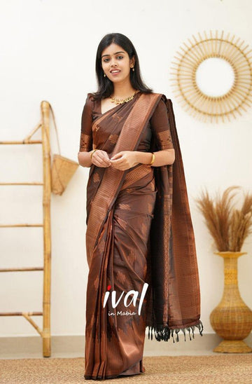 Jacquard Silk Sarees Brown Colour, casual wear