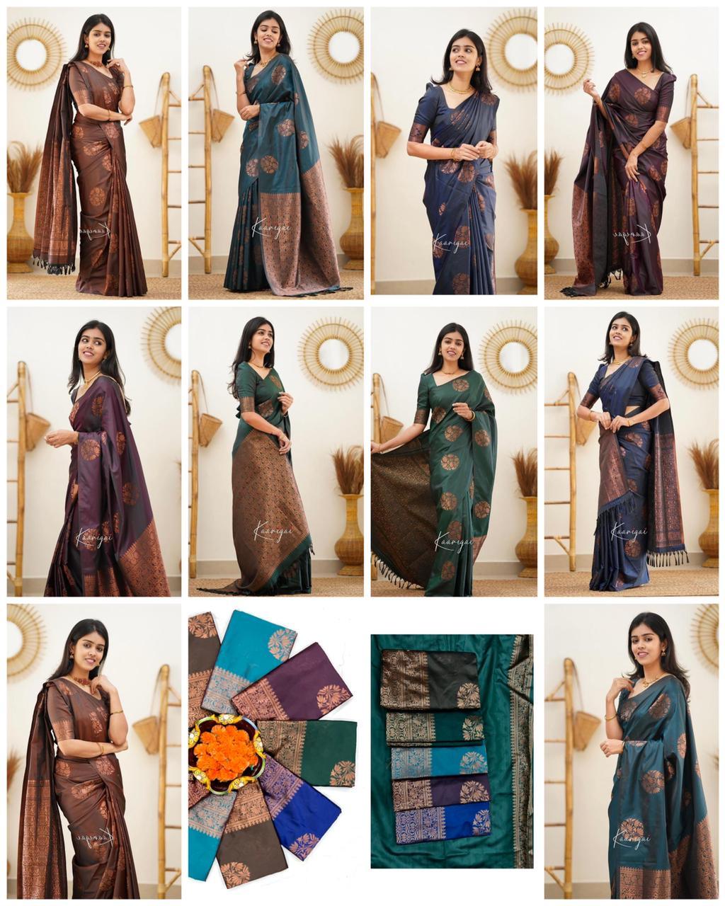 Jacquard Silk Sarees Brown Colour, casual wear - Ibis Fab