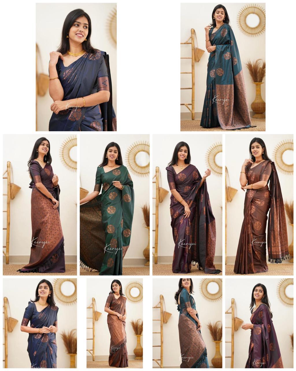 Jacquard Silk Sarees Brown Colour, casual wear - Ibis Fab