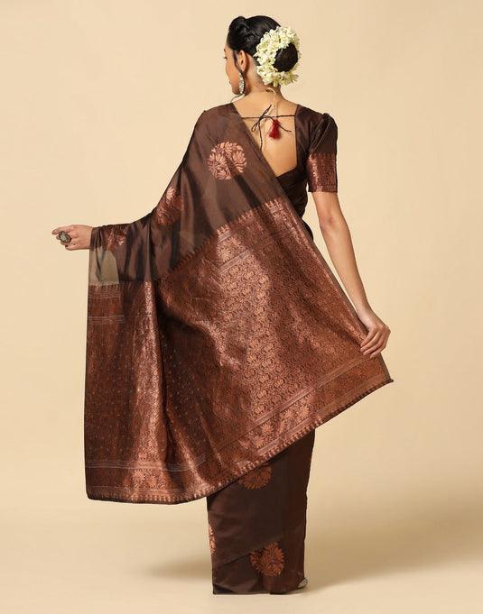 Jacquard Silk Sarees Brown Colour, casual wear - Ibis Fab