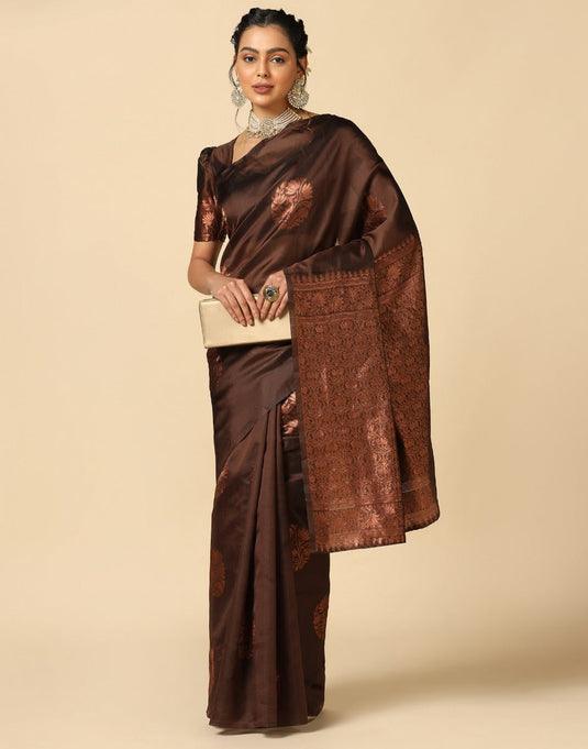 Jacquard Silk Sarees Brown Colour, casual wear - Ibis Fab