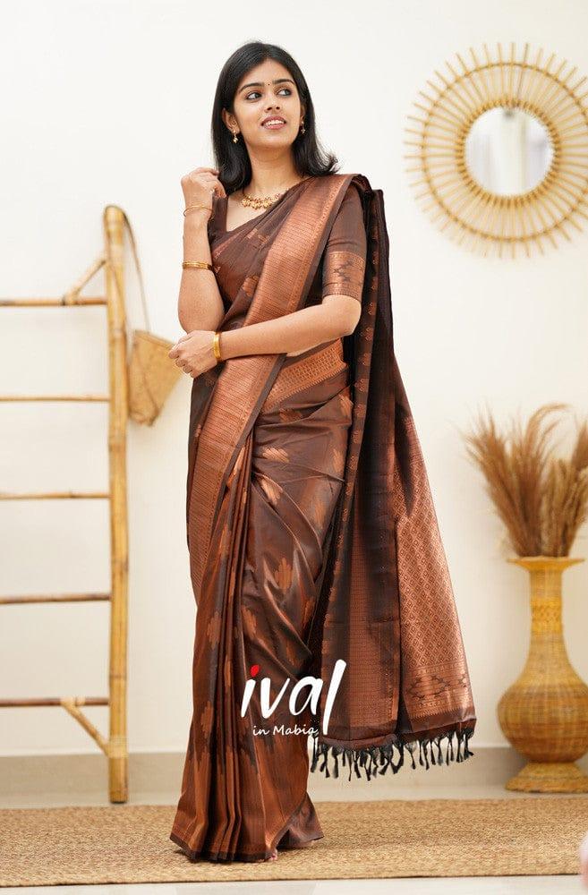 Jacquard Silk Sarees Brown Colour, casual wear - Ibis Fab