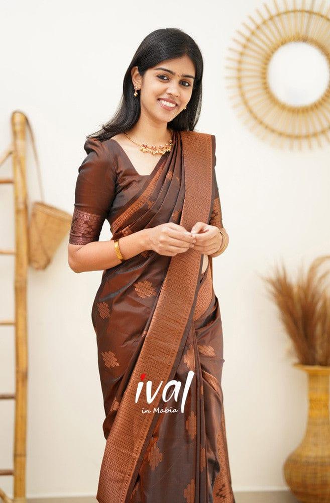 Jacquard Silk Sarees Brown Colour, casual wear - Ibis Fab