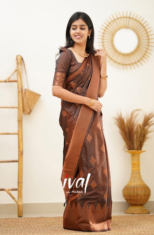 Jacquard Silk Sarees Brown Colour, casual wear - Ibis Fab