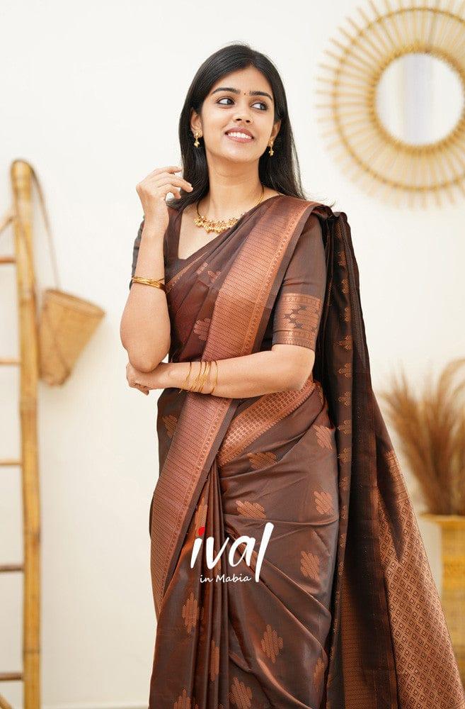 Jacquard Silk Sarees Brown Colour, casual wear - Ibis Fab