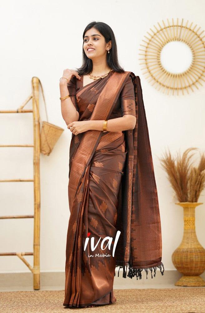 Jacquard Silk Sarees Brown Colour, casual wear - Ibis Fab