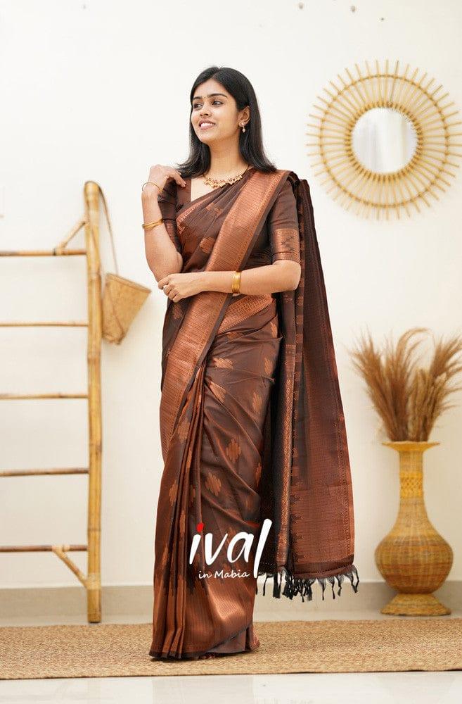 Jacquard Silk Sarees Brown Colour, casual wear - Ibis Fab