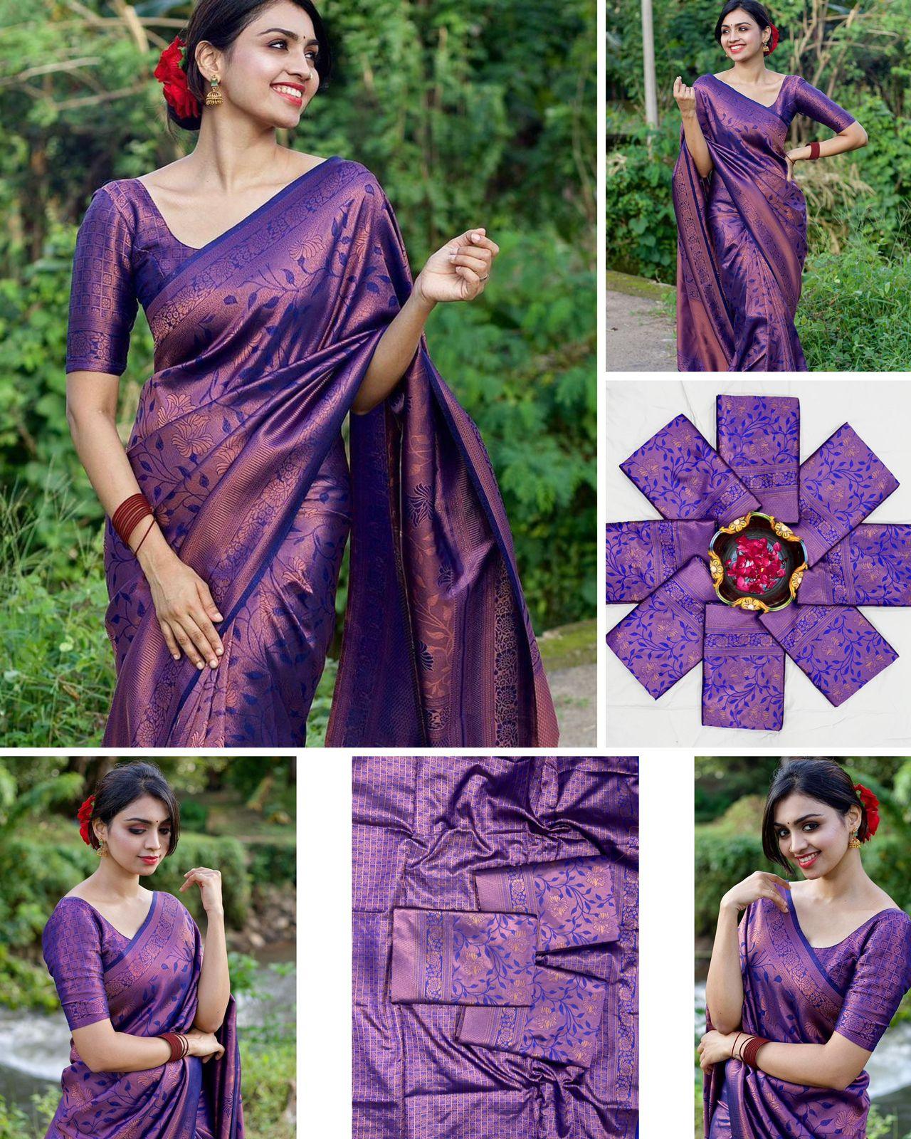 Jacquard Silk Sarees Dark Wine Colour, Wedding wear - Ibis Fab