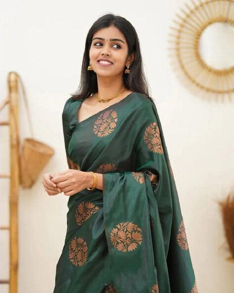 Jacquard Silk Sarees Green Colour, casual wear - Ibis Fab