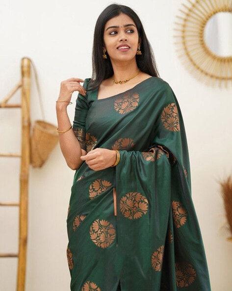 Jacquard Silk Sarees Green Colour, casual wear - Ibis Fab