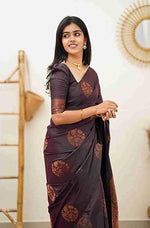 Jacquard Silk Sarees Wine Colour, casual wear - Ibis Fab