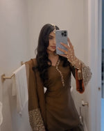 Brown Embroidered Kurta Pant Set