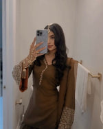 Brown Embroidered Kurta Pant Set