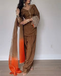 Brown Embroidered Kurta Pant Set