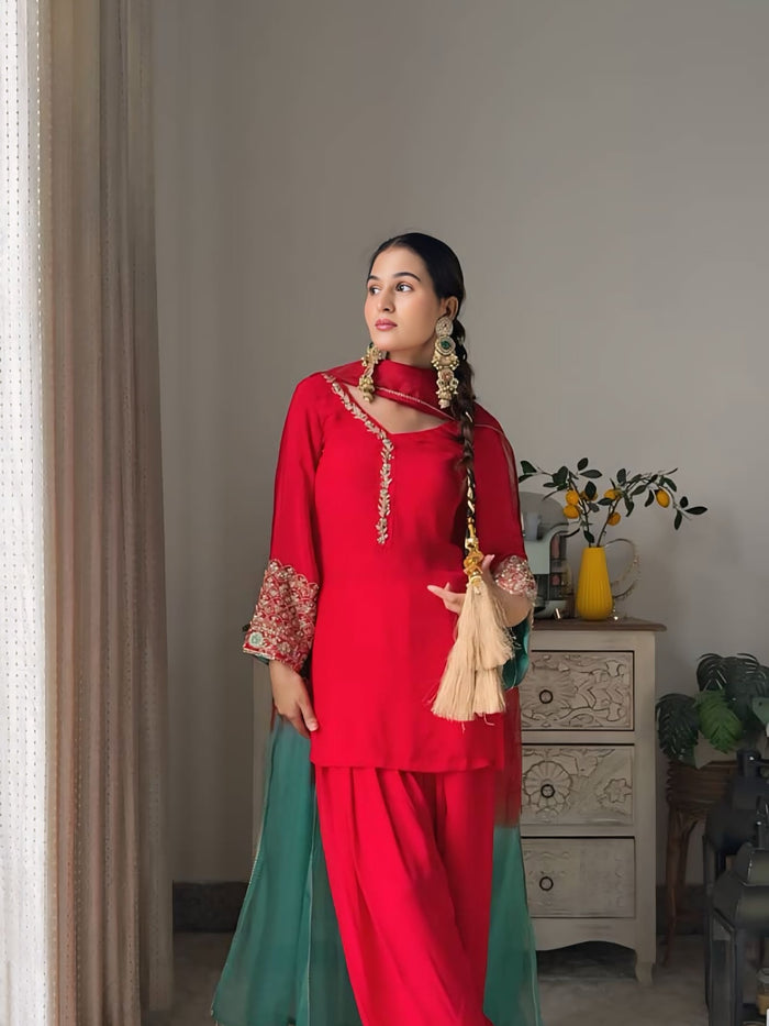 Red Embroidered Kurta Pant Set