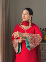 Red Embroidered Kurta Pant Set