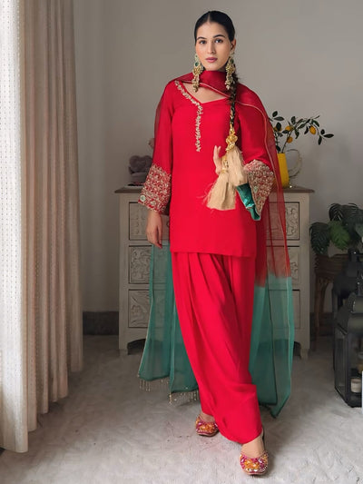 Red Embroidered Kurta Pant Set
