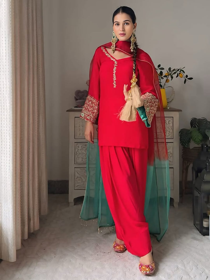 Red Embroidered Kurta Pant Set