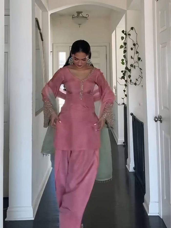 Pink Embroidered Kurta Pant Set