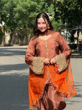 Copper Brown Embroidered Kurta Pant Set