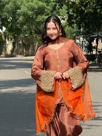 Copper Brown Embroidered Kurta Pant Set