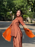 Copper Brown Embroidered Kurta Pant Set