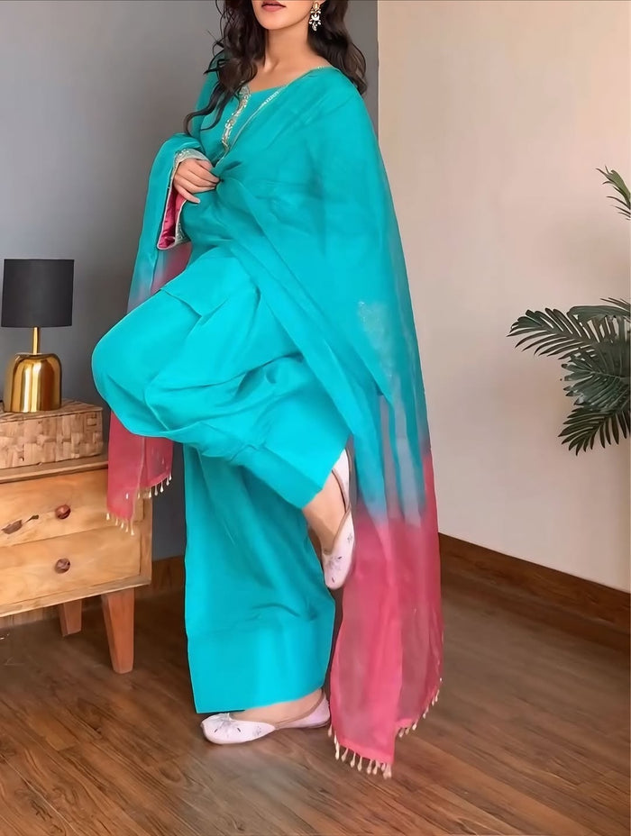 Sky Blue Embroidered Kurta Pant Set