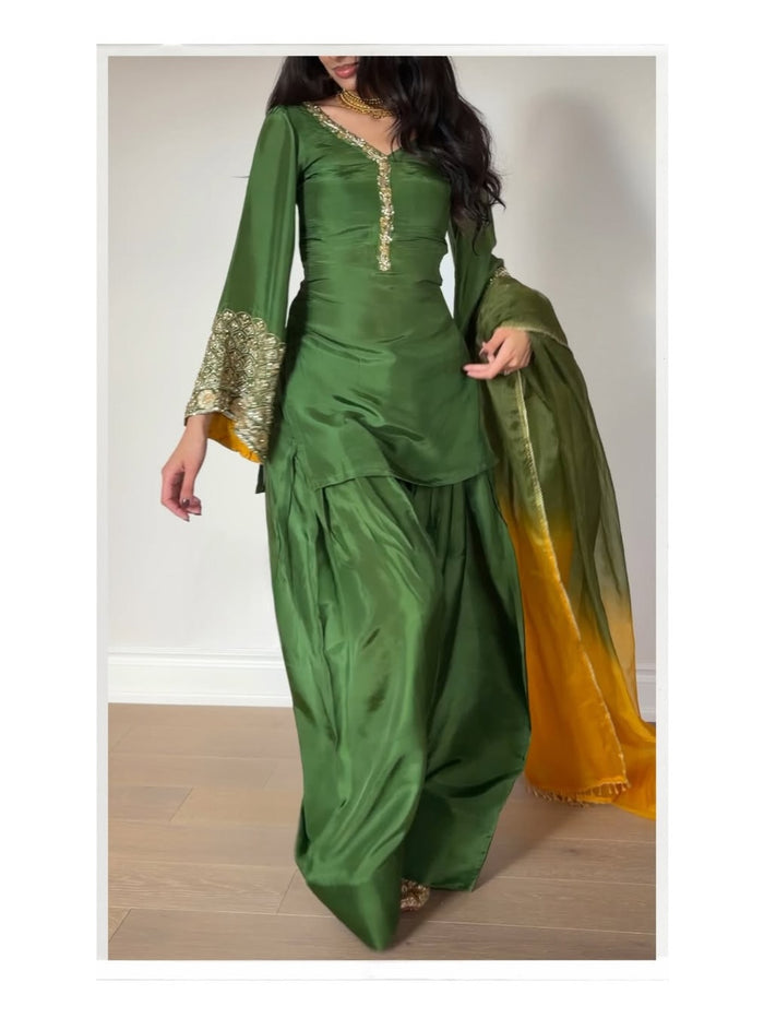 Green Embroidered Kurta Pant Set