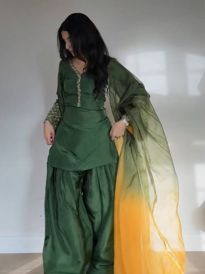 Green Embroidered Kurta Pant Set