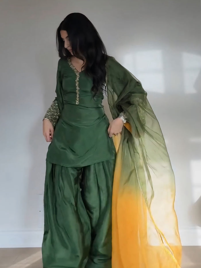 Green Embroidered Kurta Pant Set