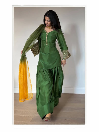 Green Embroidered Kurta Pant Set