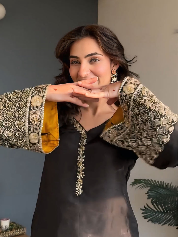 Black Embroidered Kurta Pant Set