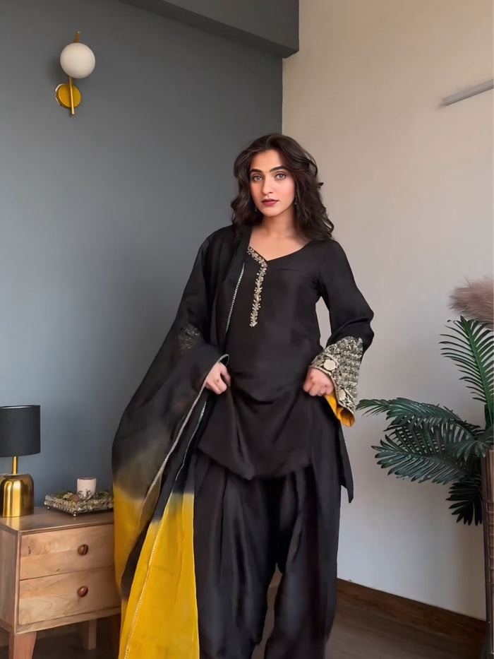Black Embroidered Kurta Pant Set