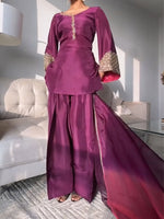 Wine Embroidered Kurta Pant Set
