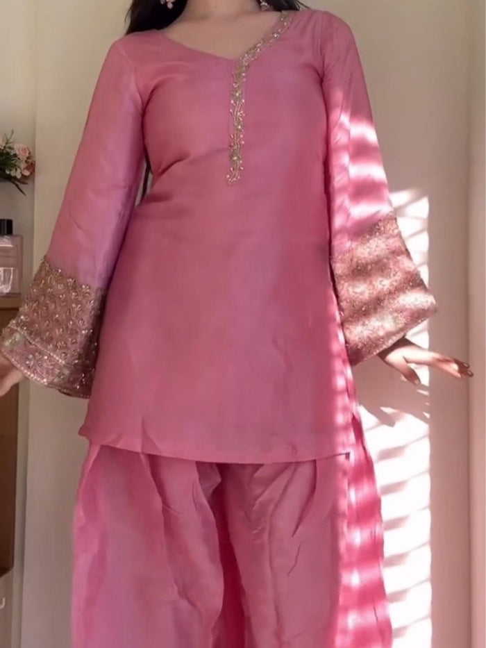 Blush Pink Embroidered Kurta Pant Set