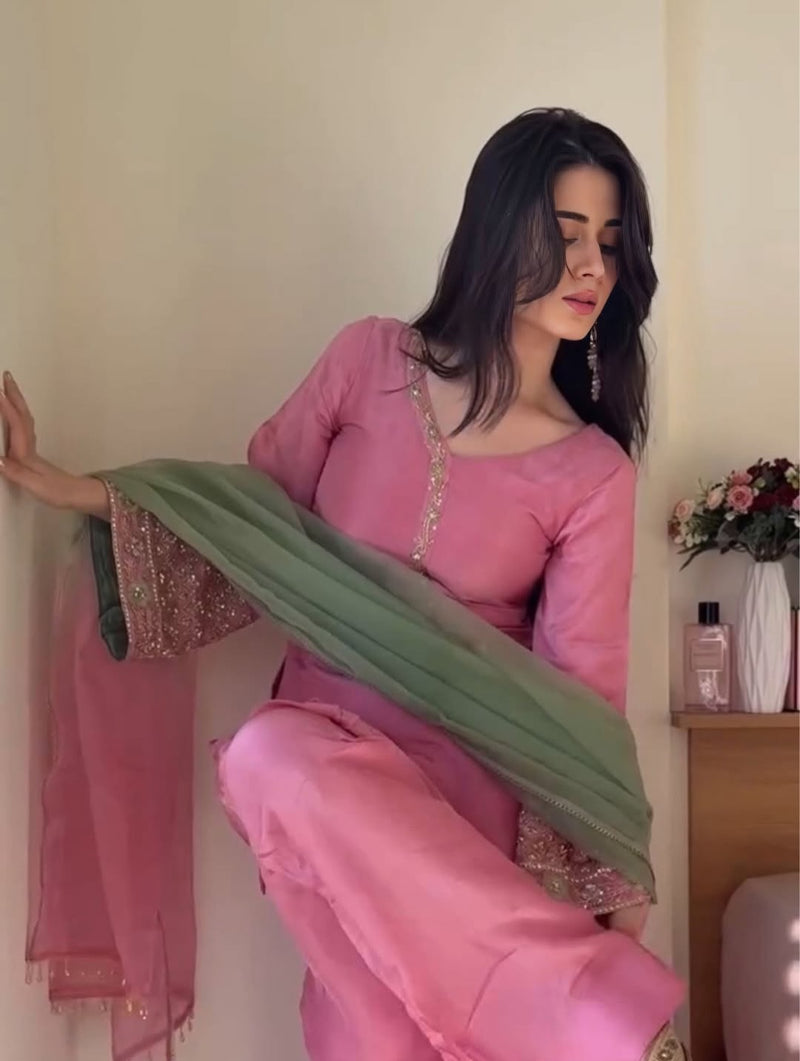 Blush Pink Embroidered Kurta Pant Set